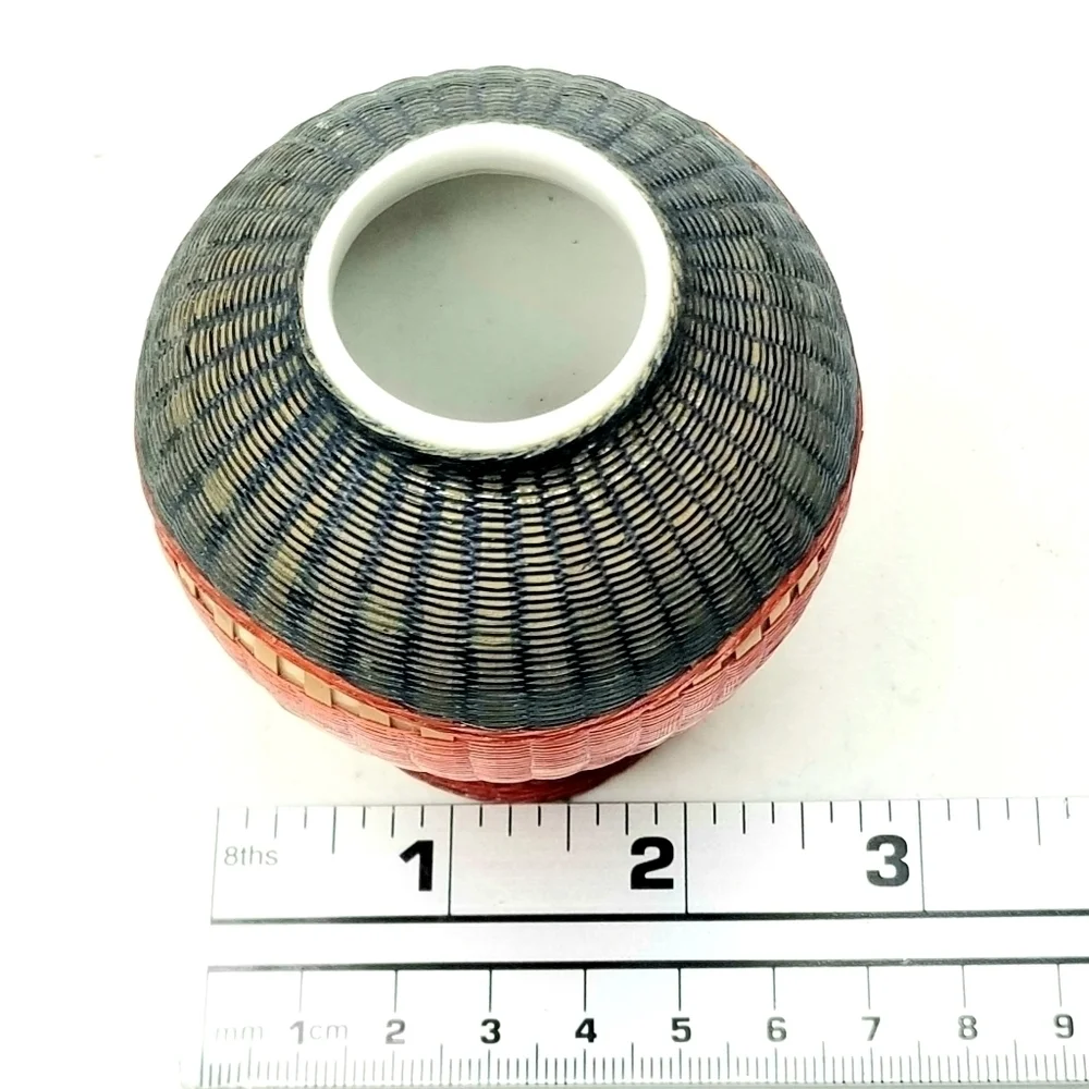 Red and Black Small Chinese Porcelain  Bamboo Wrapped Jar